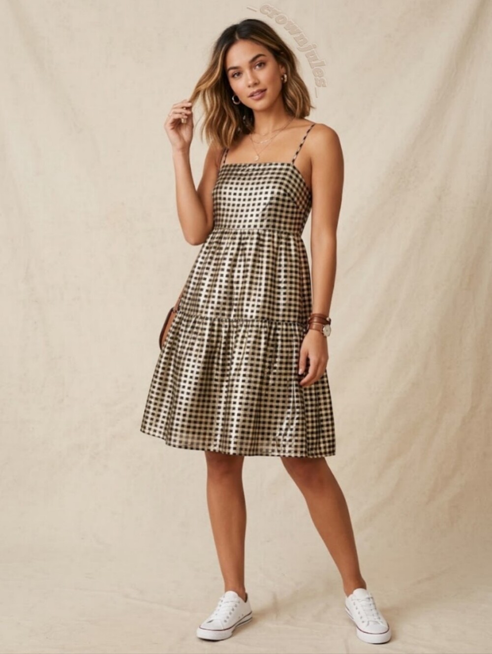J Crew Summer Dress 2 Gingham Gold Metallic Sundress xs
